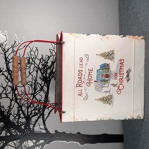 Rustic Christmas Holiday Metal Gift Bag Container Centerpiece Floral Pine Holder